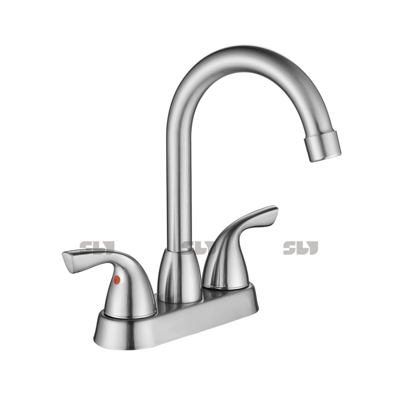 SLY Two Handle Brushed Nickel Hot And Cold Water Wash Basin Mixer